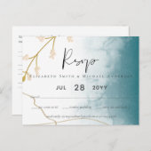 Modern Misty Blue Gold Wedding Briefkaart (Voorkant / Achterkant)
