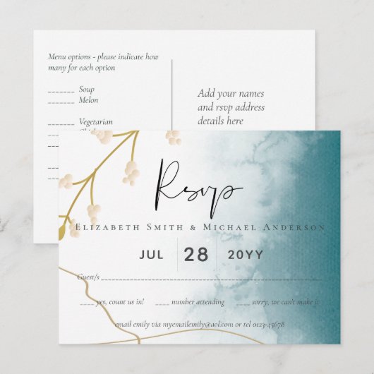 Modern Misty Blue Gold Wedding Briefkaart (Voorkant / Achterkant)