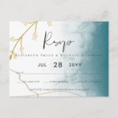 Modern Misty Blue Gold Wedding Briefkaart (Voorkant)