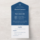 Modern Mitzvah Navy Blue ALL IN ONE INVITATION Uitnodiging (Binnen)