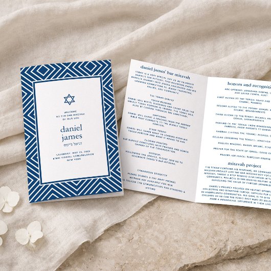 Modern Mitzvah Vouwbaar Papier Programma, Marinebl Flyer
