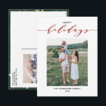 Modern Mix Typography Red Prettige feestdagen Foto<br><div class="desc">prettige feestdagen! Met dit aanpasbare briefkaart voor moderne vakantie wil je kerstmis naar familie en vrienden sturen. Het kenmerkt mengseltypografie met elegant manuscript en eenvoudige typografie. Personaliseer door namen en een foto toe te voegen. Dit kalligrafiesurvee briefkaart is beschikbaar op andere kartonnen dozen.</div>