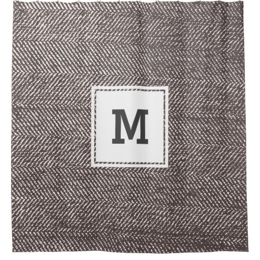 Modern Mocha Brown Herringbone Monogram Douchegordijn (Voorkant)