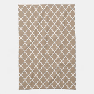 Modern Mocha Bruin en Wit Marokkaanse Quatrefoil Theedoek