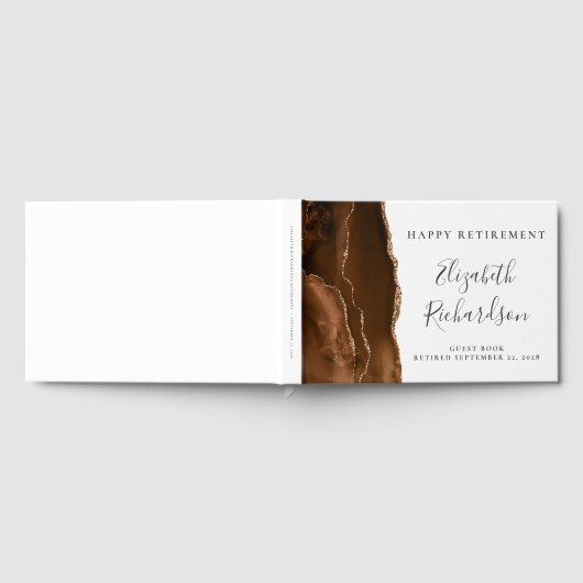 Modern Mocha Bruin Goud Agate Script Pensioen Gastenboek (Volledig)