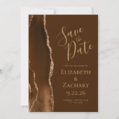 Modern Mocha Gold Agate Brown Save the Date (Voorkant)