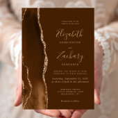 Modern Mocha Gold Agate Brown Wedding Kaart