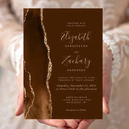 Modern Mocha Gold Agate Brown Wedding Kaart