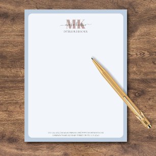 Modern Mocha Mousse Monogram Stof Blauw Briefhoofd