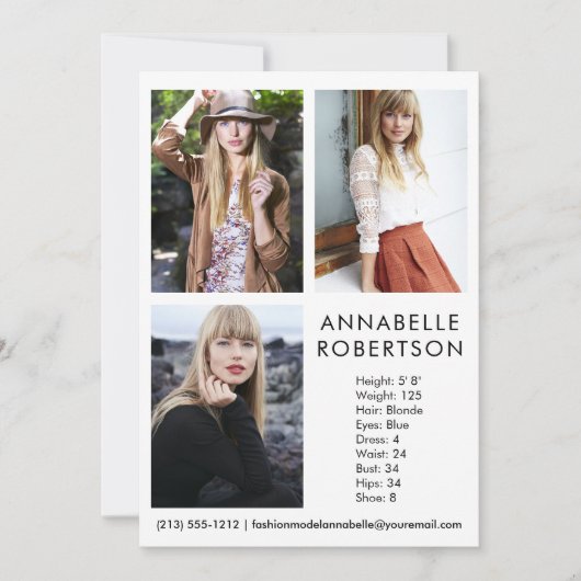 Modern Model Actor 3 Foto Comp Kaart (Voorkant)