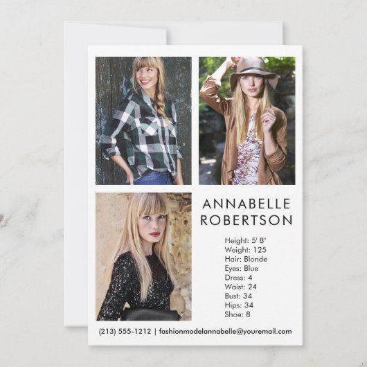 Modern Model Actor 4 Foto Comp Kaart (Achterkant)