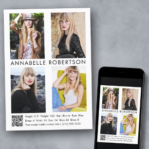 Modern Model Actor 4 Foto's QR Code Comp Kaart