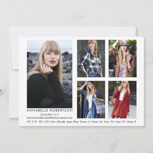 Modern Model Actor 5 Foto QR Code Terug Comp Kaart (Voorkant)