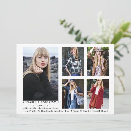 Modern Model Actor 5 Foto QR Code Terug Comp Kaart (Staand voorkant)