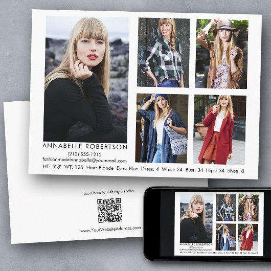 Modern Model Actor 5 Foto QR Code Terug Comp Kaart