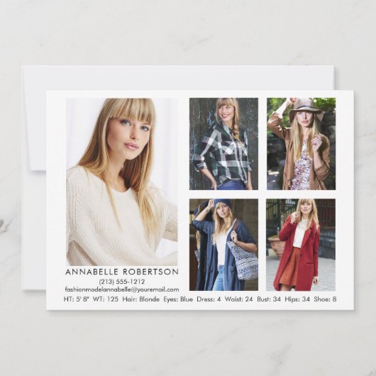 Modern Model Actor 6 Foto Comp Kaart (Achterkant)
