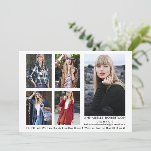 Modern Model Actor QR Code Terug 5 Foto Comp Kaart (Staand voorkant)