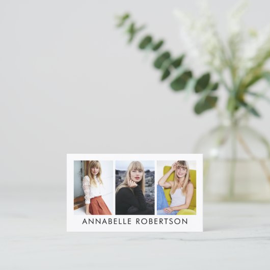 Modern Model en Actor 3 Foto QR Code Visitekaartje (Staand voorkant)