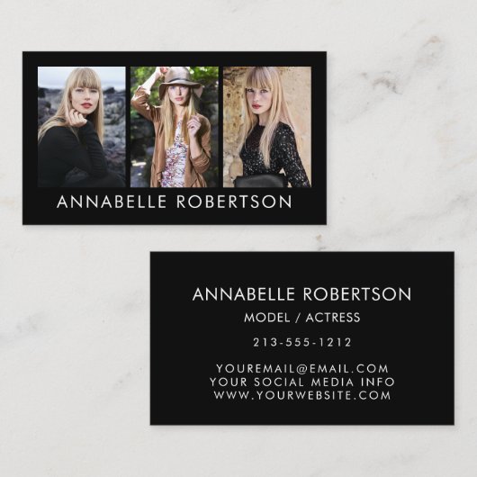 Modern Model en Actor 3 Foto's Pro Visitekaartje (Voorkant / Achterkant)