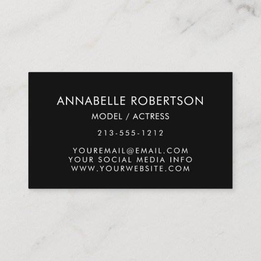 Modern Model en Actor 3 Foto's Pro Visitekaartje (Achterkant)