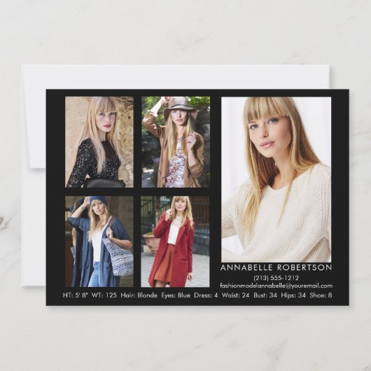 Modern Model en Actor 6 Foto's Comp Kaart (Achterkant)