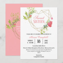 Modern Modern Pink Floral Sweet 16 Birthday Party