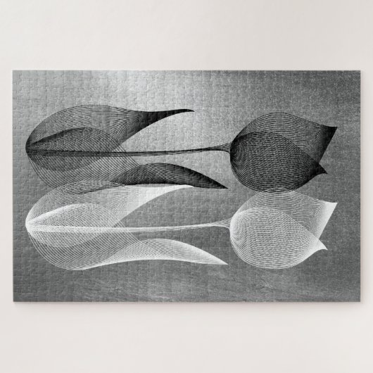 Modern Moiré-effect Tulp Zwart-wit bloemmotief Legpuzzel (Horizontaal)