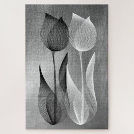   Modern Moiré-effect Tulp Zwart-wit bloemmotief Legpuzzel