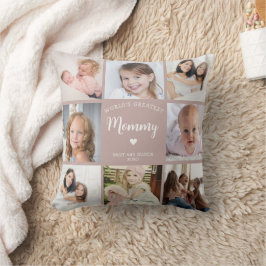 Modern Mom Custom Photo Collage Roze Hart Kussen