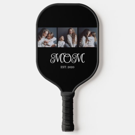 Modern Mom Established Script Black 3 Photo Pickleball Paddle (Voorkant)