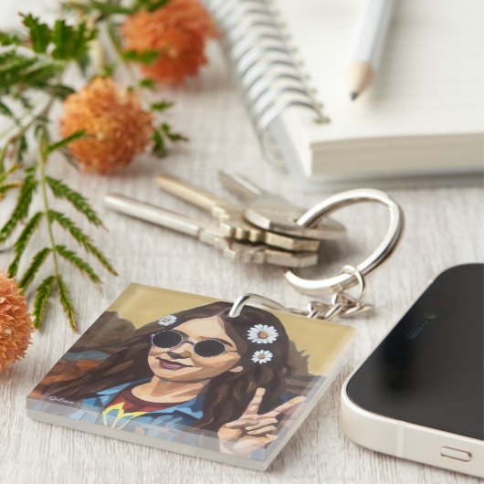 Modern Mona Lisa Painting - da Vinci Inspired Art Sleutelhanger (Voorkant Rechts)