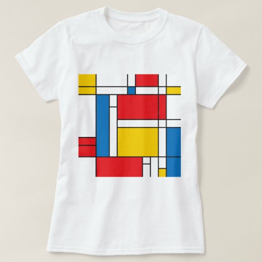 Modern Mondriaan Geïnspireerd grafisch patroon T-shirt (Design voorkant)