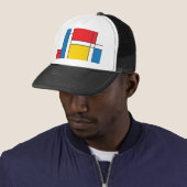 Modern Mondriaan Geïnspireerd grafisch patroon Trucker Pet (In situ)