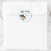 Modern Monkey Sweet Boy Baby shower in blauw Ronde Sticker (Tas)