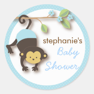 Modern Monkey Sweet Boy Baby shower in Blue Ronde Sticker