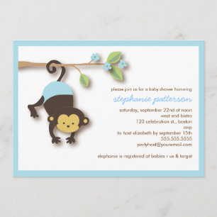 Modern Monkey Sweet Boy Baby shower Invitation Kaart