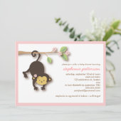 Modern Monkey Sweet Girl Baby shower Invitation Kaart (Staand voorkant)