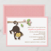 Modern Monkey Sweet Girl Baby shower Invitation Kaart (Voorkant / Achterkant)