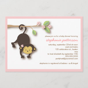 Modern Monkey Sweet Girl Baby shower Invitation Kaart