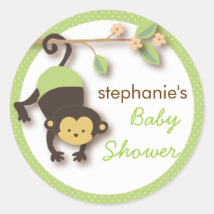 Modern Monkey Sweet Neutral Baby shower   Groen Ronde Sticker