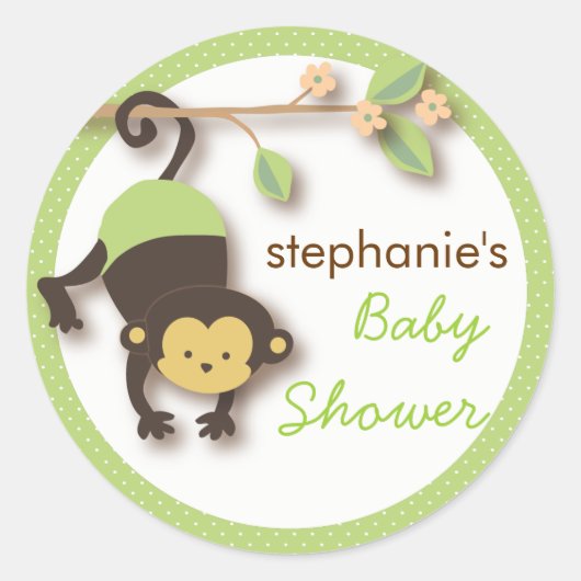 Modern Monkey Sweet Neutral Baby shower | Groen Ronde Sticker (Voorkant)