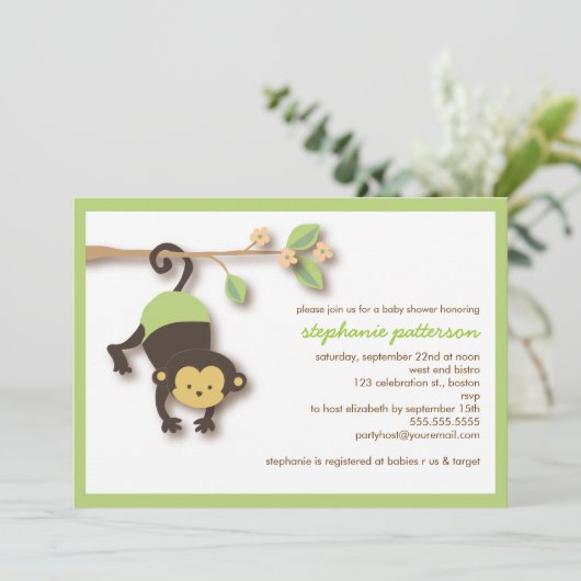Modern Monkey Sweet Neutral Baby shower Invitation Kaart (Staand voorkant)