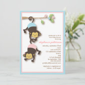 Modern Monkey Twin Girl & Boy Baby shower Kaart (Staand voorkant)