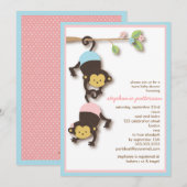 Modern Monkey Twin Girl & Boy Baby shower Kaart (Voorkant / Achterkant)