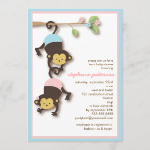 Modern Monkey Twin Girl & Boy Baby shower Kaart