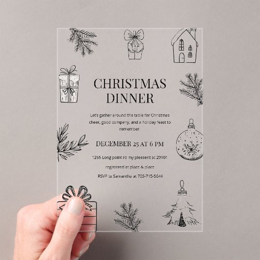 Modern Monochrome Christmas Dinner  Acryl Uitnodigingen (Insitu (Draagbaar))