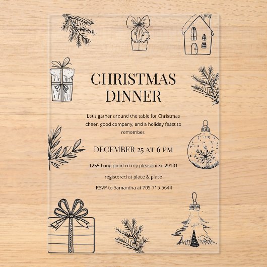 Modern Monochrome Christmas Dinner  Acryl Uitnodigingen (Voorkant)