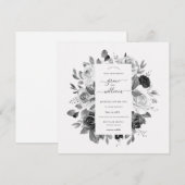 Modern Monochrome White Floral Square Wedding Kaart (Voorkant / Achterkant)