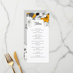 Modern monochroom bloemenbruiloft menu