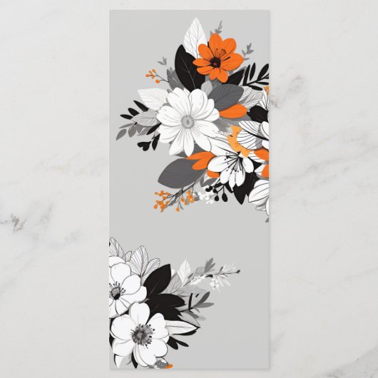 Modern monochroom bloemenbruiloft menu (Achterkant)